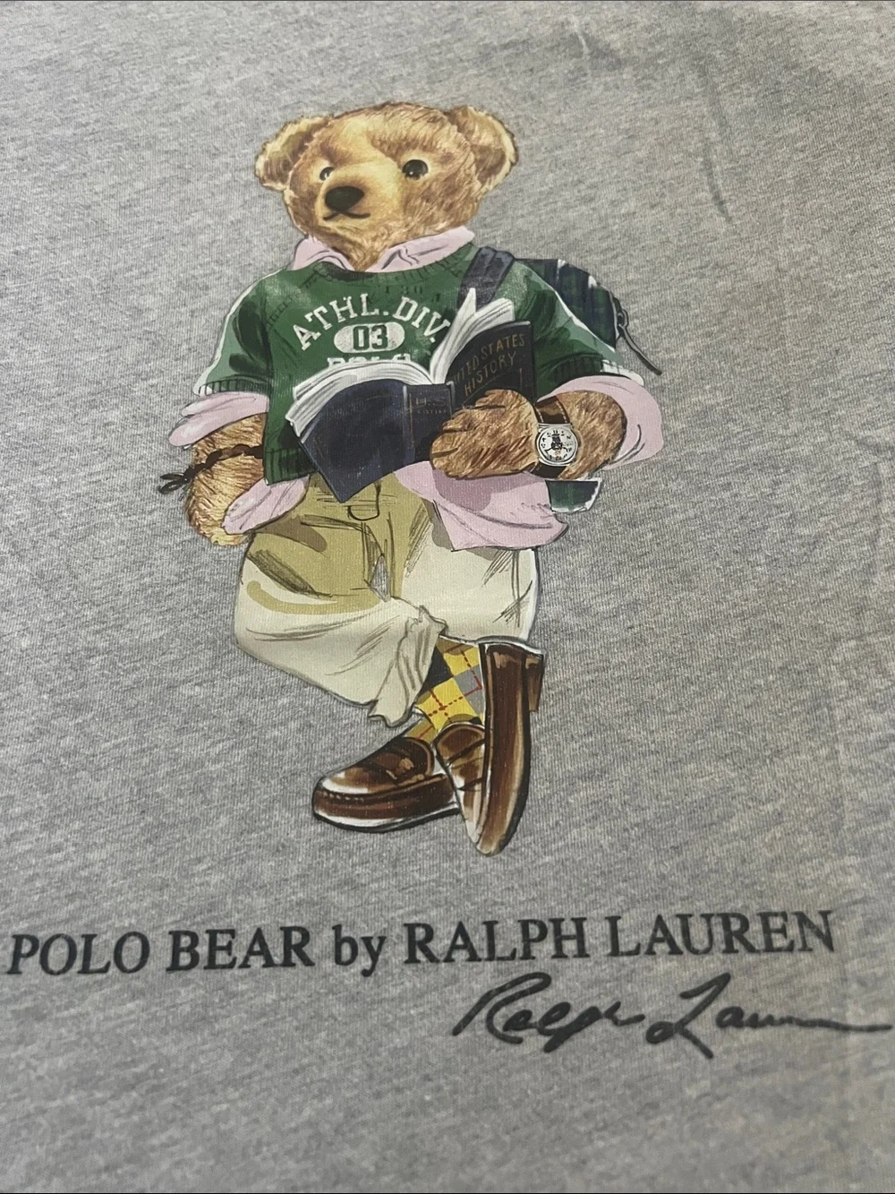 Ralph Lauren Gray Tee with Polo Bear Graphic